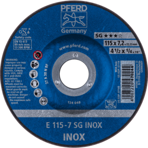 PFERD Reinforced grinding wheel E 115 7 A 30 N SG INOX/22,23