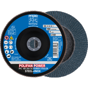 PFERD POLIFAN® flap disc PFC 180 Z 60 SG POWER/22,23
