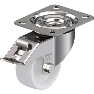462614-RUOTA CON SUPPORTO GIREVOLE IN ACCIAIO INOX, ATTACCO A PIASTRA E BLOCCAGGIO STOP-FIX RUOTA IN LEX-PO 75G-FI