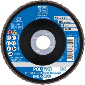 PFERD POLIFAN® flap disc PFF 100 A 80 SG COOL/16,0