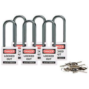 LUCCHETTO DI SICUREZZA COMPATTI CON ARCO DA 50 MM â CHIAVI DIVERSE 814142 814142