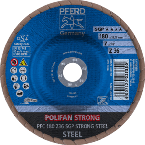 PFERD POLIFAN® flap disc PFC 180 Z 36 SGP STRONG/22,23