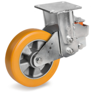 RUOTA 65HT 160CC POLIURETANO TR ALTO SPESSORE NUCLEO ALLUMINIO SUPP. FISSO MOLLEGGIATO EES MHD 657104