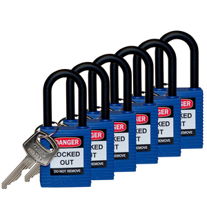 BOX 6 38MM SAFETY PADLOCK W/PS BLUE KD 6 PK 813593-SFTY PADLOCK NYLON 38MM SHA BLUE 6/PAC