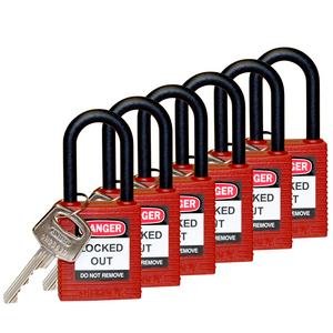 LUCCHETTO DI SICUREZZA â ARCO IN NYLON 813594 SFTY PADLOCK NYLON 38MM SHA KD RED 6/PAC