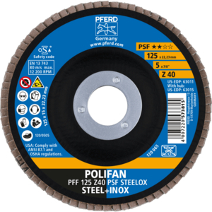 PFERD POLIFAN® flap disc PFF 125 Z 40 PSF/22,23