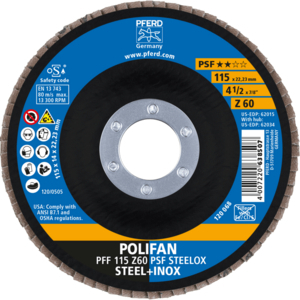 PFERD POLIFAN® flap disc PFF 115 Z 60 PSF/22,23