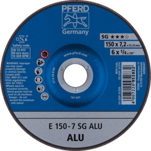 PFERD Reinforced grinding wheel E 150 7 A 24 N SG ALU/22,23