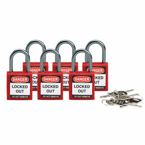 BOX 6 COMPACT SAFETY PADLOCK 25MM SCH KEYED DIFFERENTLY RED 814116-COMPACT SAFE PADLOCK 25MM SHA KD RED/6