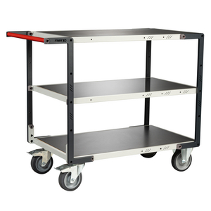 SERVANTE FLAT-PACK 3 PLATEAUX TOLE, 850X500 MM, ROUES TPE,