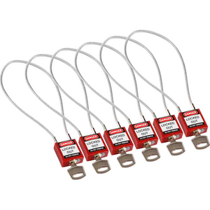 LUCCHETTO DI SICUREZZA â COMPATTI CON CAVO 146132 COMPACT CABLE PADLOCK RED 40CM KA/6PK