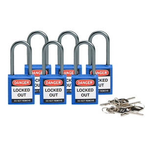 BOX 6 COMPACT SAFETY PADLOCK 38MM SHACKLE KEYED DIFFERENTLY BLUE 814124-COMPACT SAFE PADLOCK 38MM SHA KD BLUE/6