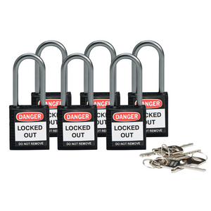 BOX 6 COMPACT SAFETY PADLOCK 38MM SHACKLE KEYED DIFFERENTLY BLACK 814125-COMPACT SAFE PADLOCK 38MM SHA KD BLACK/6