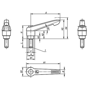 KLEMMHEBEL GR.4 M12X40 VERKEHRSROT MIT DRUCKKNOPF SCHWARZGRAU