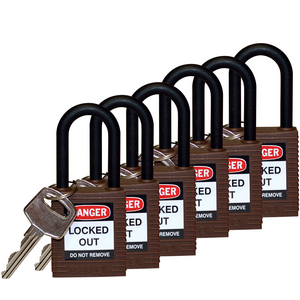 PRODOTTI DI SICUREZZA CON ARCO IN PLASTICA 813639 SFTY PADLOCK NYLON 38MM SHA BROWN 6/PAC