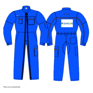 COMBINAISON 2 F BLEU BUG T2 65/35 COT/POLY GINGER DOS