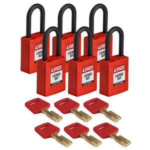 BOX 6 SAFEKEY PADLOCKS - NYLON 150311-NYL-RED-38PL-KD6PK