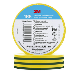 TEMFLEX 165 NASTRO ISOLANTE IN VINILE, VERDE/GIALLO, 15 MM X 10 M 7100222491