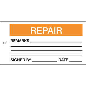 CARTELLINI DI CONTROLLO QUALITA' E MATERIALI â RIPARAZIONE 256545 TAG-E REPAIR-75X150MM
