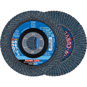 PFERD POLIFAN® flap disc PFR 115 Z 40 SGP CURVE M/22,23