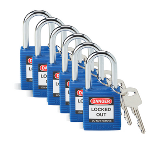 BOX 6 38 MM SAFETY PADLOCK BLUE KEYED DIFFERENT 6 PK 051344-SFTY PADLOCK STEEL 38MM SHA BLUE 6/PAC