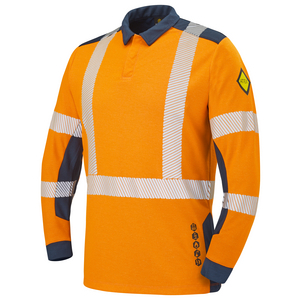 POLO HV ML MULTIRISQUES LAPILLI ORANGE FLUO / BLEU MARINE TL