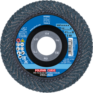 PFERD POLIFAN® flap disc PFR 115 Z 40 SGP CURVE M/22,23