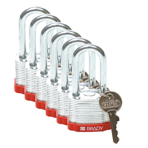 BOX 6 STEEL PADLOCK 38MM SHACKLE KEYED DIFFERENTLY RED 814097-STEEL PADLOCK 38MM SHA KD RED/6