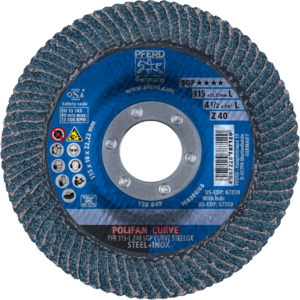 PFERD POLIFAN® flap disc PFR 115 Z 40 SGP CURVE L/22,23