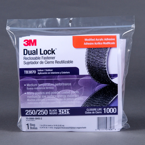 RUBAN ADHESIF DUAL LOCK NOIR BL 2 - SJ3870 25,4MMX3M UC 8