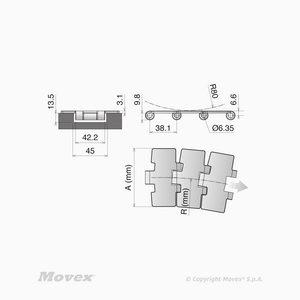 CHAINE INOX SS 881 MO K450 FLAT TOP 3048M AU METRE