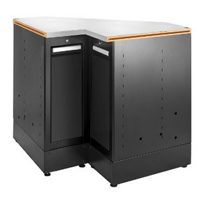 MEUBLE D'ANGLE SIMPLE NOIR + PLAN DE TRAVAIL EN INOX