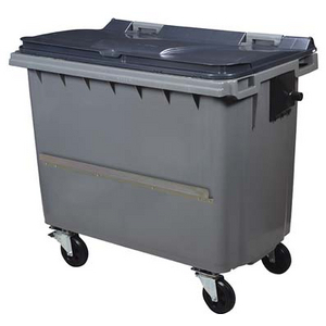 CONTENEUR KOROK 4 ROUES 660L PLASTIQUE GRIS BARRE VENTRALE
