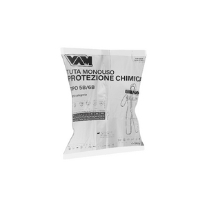 TUTA PROTEZIONE CHIMICA MONOUSO TIPO 5B-6B IN PLP+PE C/CAPPUCCIO NM-356B # L