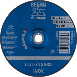 PFERD Reinforced grinding wheel E 230 8 A 30 N SG INOX/22,23