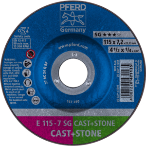 PFERD Reinforced grinding wheel E 115 7 C 24 Q SG/22,23