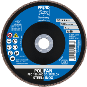 PFERD POLIFAN® flap disc PFC 180 A 60 SG/22,23