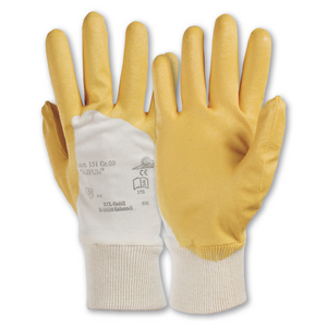 MONTAGEHANDSCHUH TAIFUN 151 9 Nitril, curry, 0,67mm stark, Strickbund