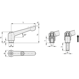 GN.16185-MANIGLIA A RIPRESA LEGA DI ZINCO ELEMENTO DI SERRAGGIO IN ACCIAIO BRUNITO FORO FILETTATO GN 300-108-M14-SW