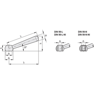 GN.10732-MANIGLIA A LEVA ACCIAIO INOX FORO PASSANTE FILETTATO DIN 99-100-M12-N-NI