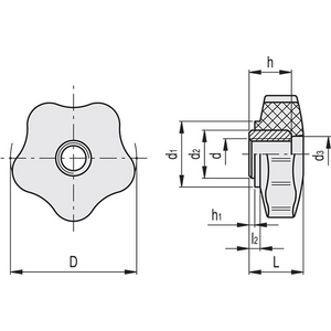 67001 - VOLANTINO DI SERRAGGIO RIBASSATI DUROPLASTO VOLANTINI RIBASSATI A LOBI VC.253/40 A-M10