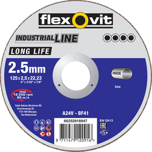 FLEXOVIT DOORSLIJPSCHIJF LONG LIFE INOX A24V 125X2X22,23 T41