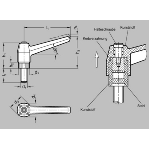 GN500-100-M16-30-SW Klemmhebel mit Schraube schwarz Elesa