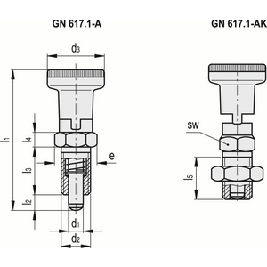 GN.35511-PISTONCINO DI POSIZ. A MOLLA ARRESTO IN POSIZ. RETRATTA ACC. CON MANOP. SENZA CONTRODADO GN 617.1-6-A