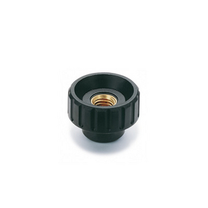 6850 - MANOPOLA SCANALATA TECNOPOLIMERO BOCCOLA IN OTTONE FORO PASSANTE FILETTATO BT.50 FP-M10
