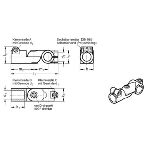 GN288-B50-B48-S-2-BL Gelenk-Klemmverbinder