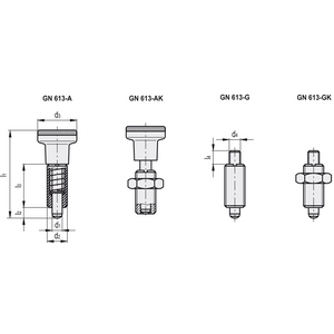GN.34521-PISTONCINO DI POSIZIONAMENTO A MOLLA ACCIAIO CON MANOPOLA SENZA CONTRODADO GN 613-8-A
