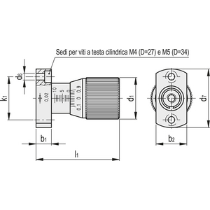 GN.30571-MANOPOLA DI REGOLAZIONE ZIGRINATA CON ALBERO DI COMANDO REGOLABILE ALLUMINIO GN 727-34-A-SR