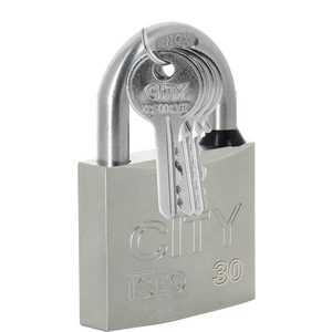 CADENAS CITY 30 NICKELE SATINE ANSE INOX 3 CLES S'ENTROUVRANT