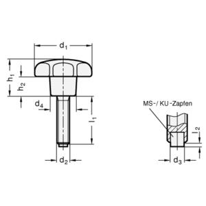 GN6336.10-25-M5-15-KU Sterngriffschraube mit Kunststoffzapfen